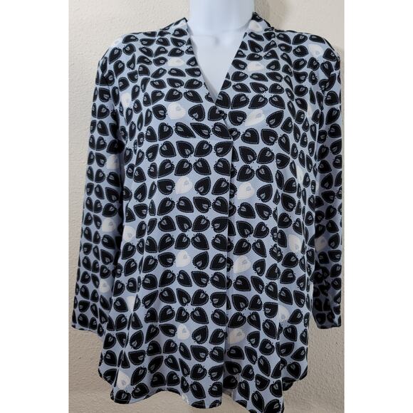 Ann Taylor Blue Black White Leaf Print V Neck Blouse Top Large New Without Tags - Picture 1 of 7